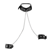 Rimba - Set di manette in pelle con collare e catena - Nero/Argento-Erotiekvoordeel.nl