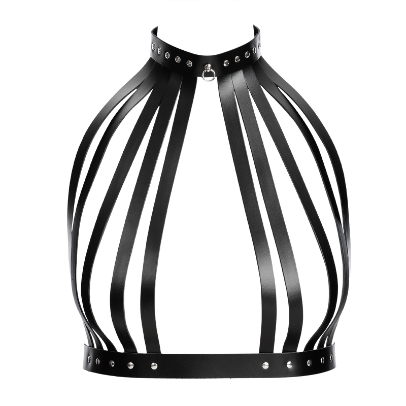 Rimba - Arnés de pecho de cuero con collar - Negro-Erotiekvoordeel.nl
