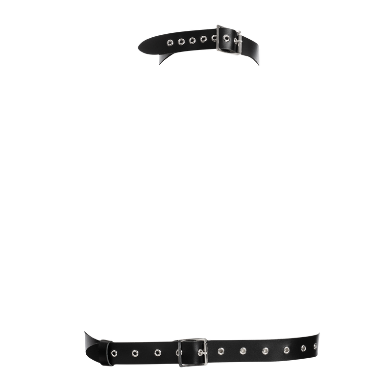 Rimba - Arnés de pecho de cuero con collar - Negro-Erotiekvoordeel.nl