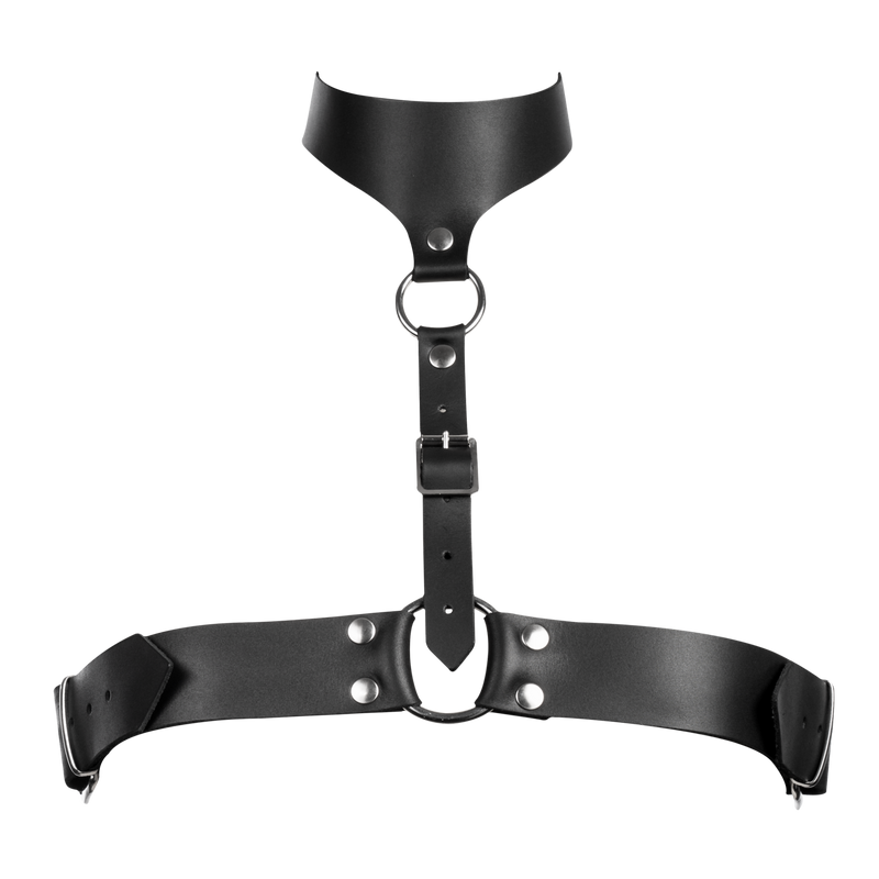 Rimba - Arnés de pecho de cuero con collar - Negro-Erotiekvoordeel.nl