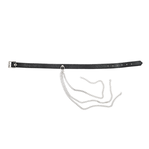 Rimba - Collier en cuir avec chaînes métalliques - Noir/Argent-Erotiekvoordeel.nl