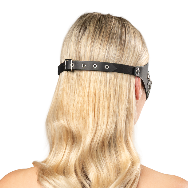 Rimba - Leather Mask with Chain Decoration - Black & Silver-Erotiekvoordeel.nl