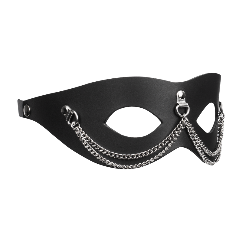 Rimba - Leather Mask with Chain Decoration - Black & Silver-Erotiekvoordeel.nl