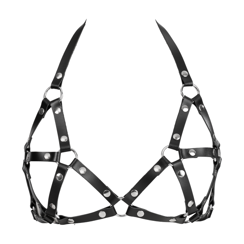 Rimba - Leather Strap-On Bra - Fetish Harness - Black-Erotiekvoordeel.nl