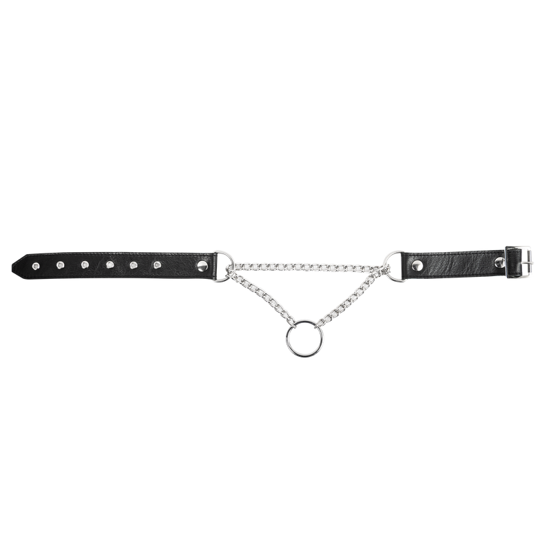 Rimba - Leder-Stranghalsband mit O-Ring - Schwarz/Silber-Erotiekvoordeel.nl
