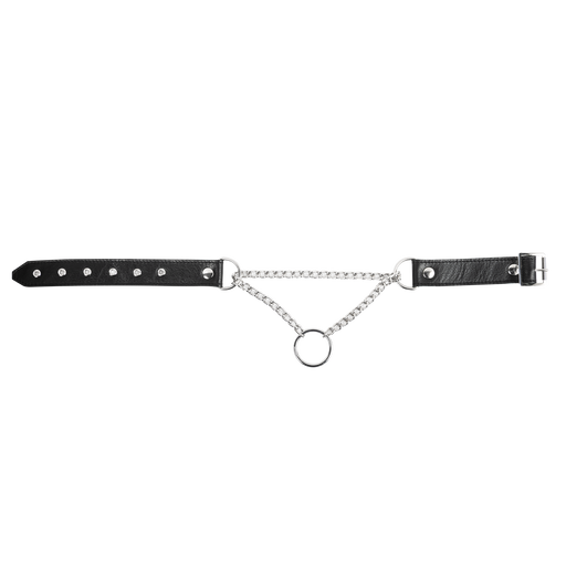 Rimba - Collar estrangulador de cuero con anilla en O - Negro/Plata - Erotiekvoordeel.nl