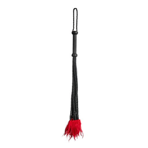 Rimba - Braided Leather Whip with Feathers - Black/Red - Erotiekvoordeel.nl