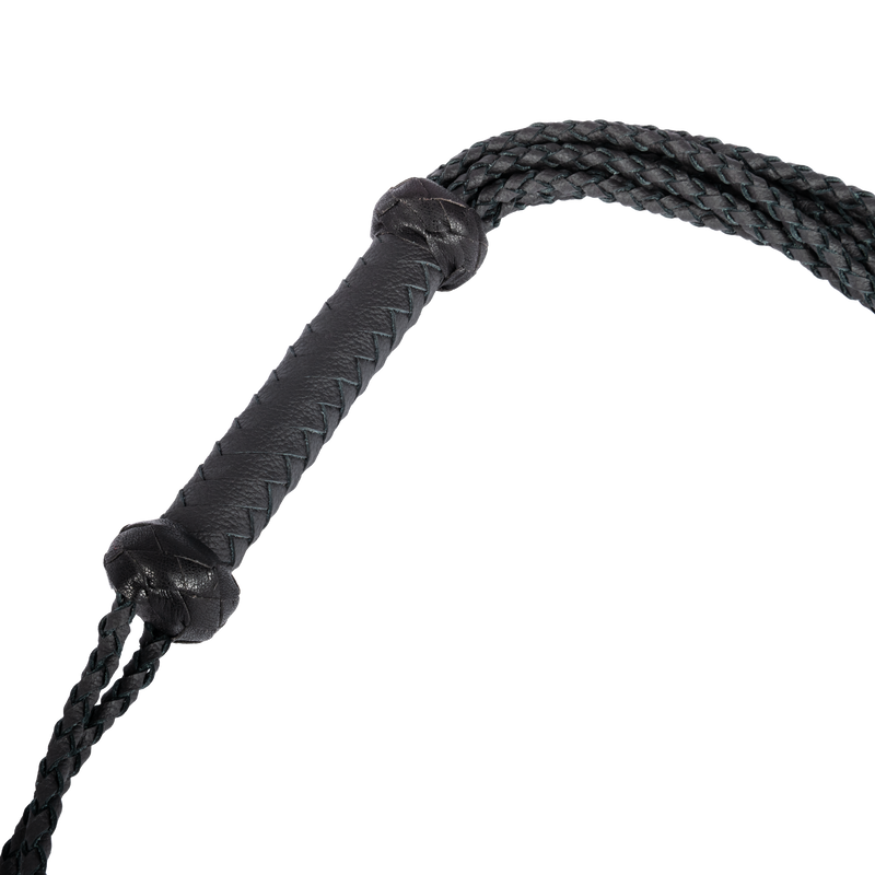 Rimba - Braided Leather Whip with Feathers - Black/Red - Erotiekvoordeel.nl