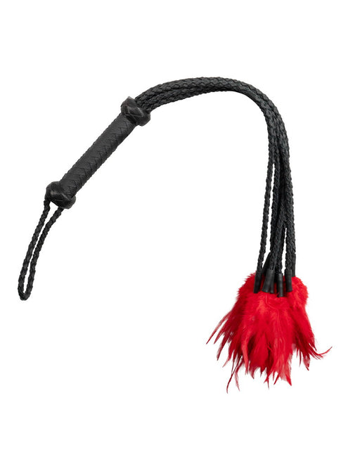 Rimba - Braided Leather Whip with Feathers - Black/Red - Erotiekvoordeel.nl