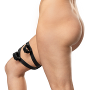 Rimba - Luxury Leather Wand Vibrator Thong - Black-Erotiekvoordeel.nl