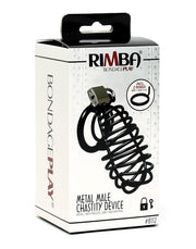 Rimba Bondage Play - Gabbia per il pene - Gabbia di castità in metallo con anelli di due misure e lucchetto - Nero-Erotiekvoordeel.nl