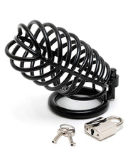 Rimba Bondage Play - Gabbia per il pene - Gabbia di castità in metallo con anelli di due misure e lucchetto - Nero-Erotiekvoordeel.nl