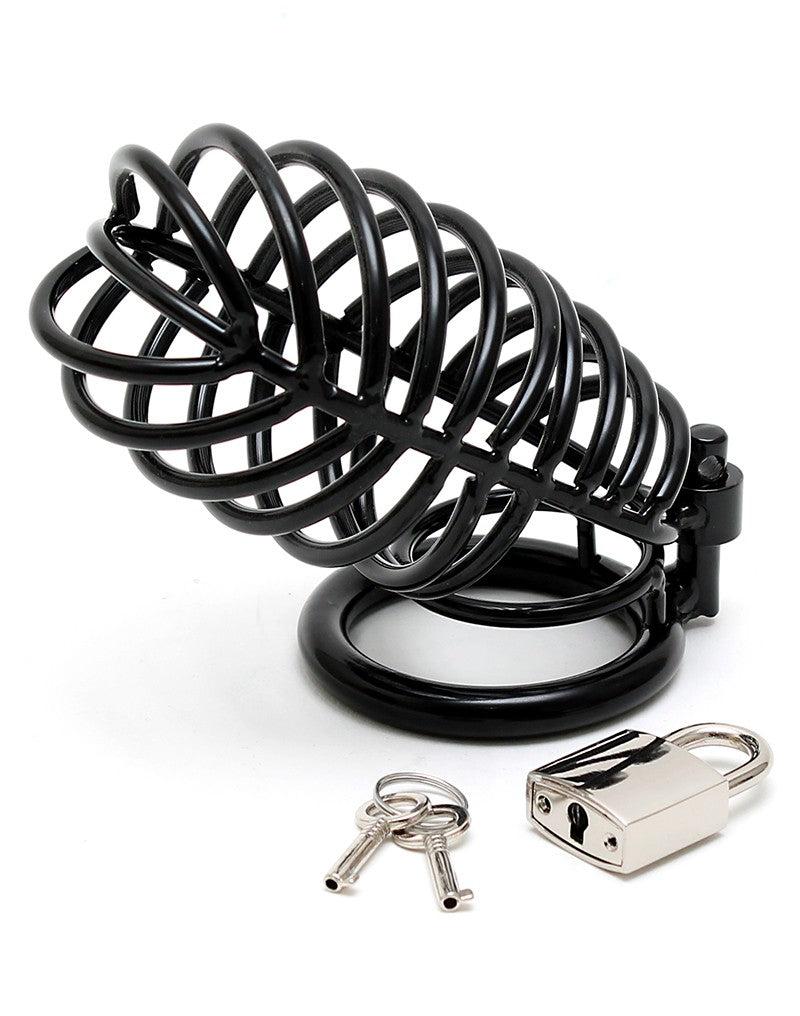 Rimba Bondage Play - Gabbia per il pene - Gabbia di castità in metallo con anelli di due misure e lucchetto - Nero-Erotiekvoordeel.nl