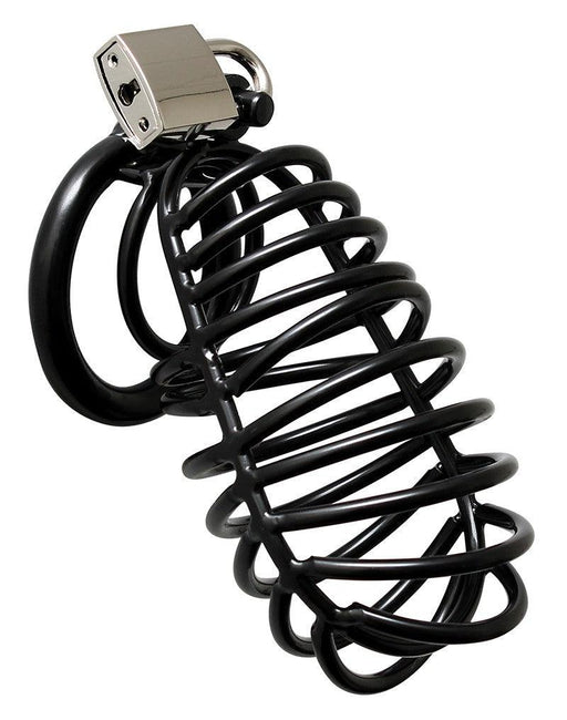 Rimba Bondage Play - Gabbia per pene - Gabbia di castità in metallo con anelli di due misure e lucchetto - Nero - Erotiekvoordeel.nl