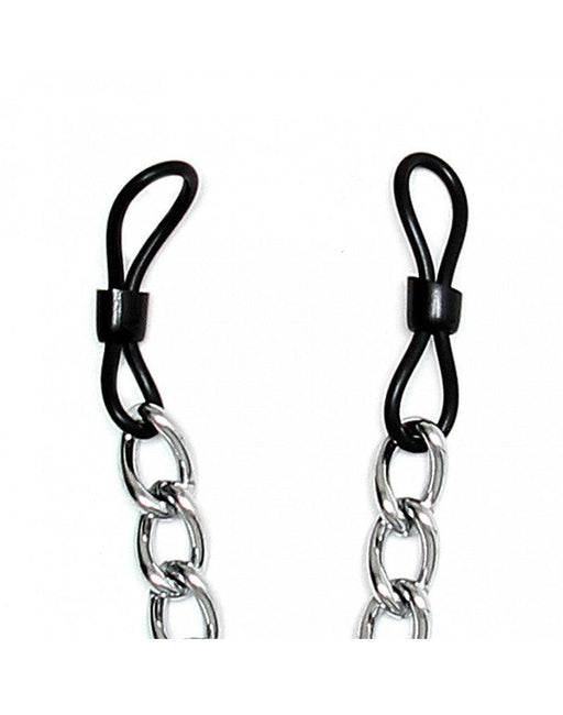 Rimba Bondage Play - Rubber Ring Nipple Clamps With Chain - Adjustable-Erotiekvoordeel.nl