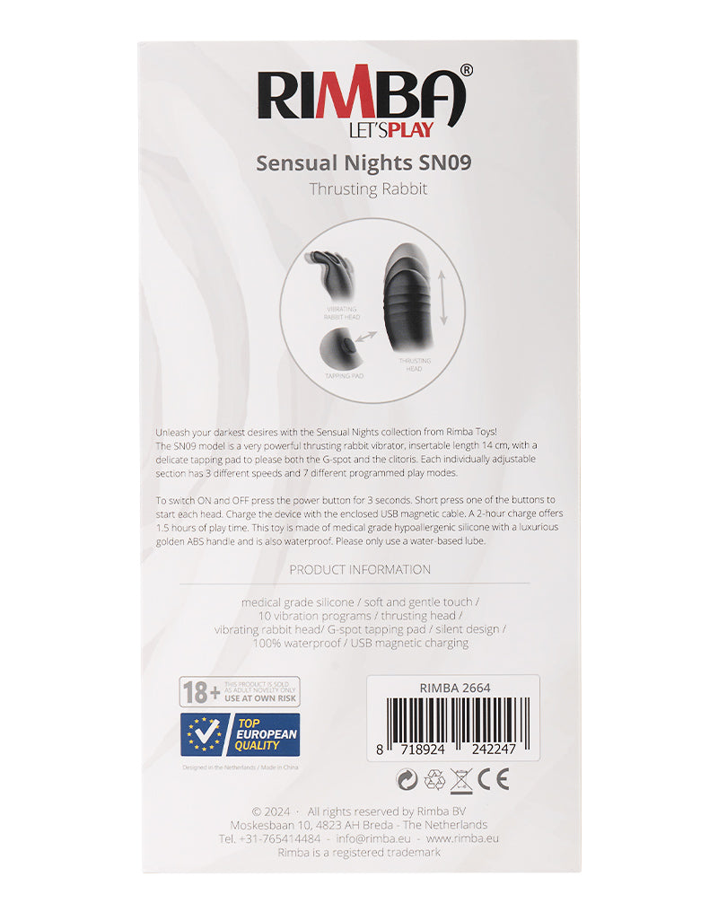 Rimba - Sensual Nights SN09 - Thrusting Rabbit Vibrator - Black - Erotiekvoordeel.nl