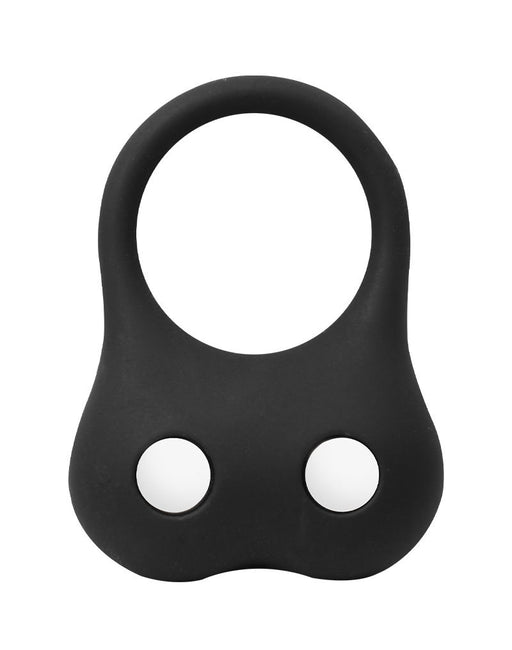 Rimba - Estirador de testículos de silicona con dos bolitas metálicas - 70 gramos - Negro-Erotiekvoordeel.nl