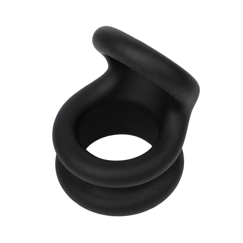 Rimba Bondage Play - Anillo para el pene y extensor de testículos de silicona 2 en 1 - Negro-Erotiekvoordeel.nl