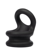 Rimba Bondage Play - Anillo para el pene y extensor de testículos de silicona 2 en 1 - Negro-Erotiekvoordeel.nl