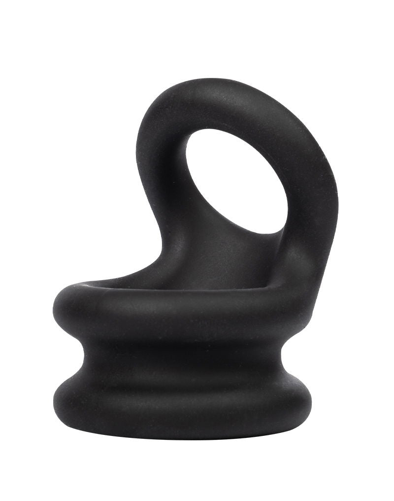 Rimba Bondage Play - Anillo para el pene y extensor de testículos de silicona 2 en 1 - Negro-Erotiekvoordeel.nl