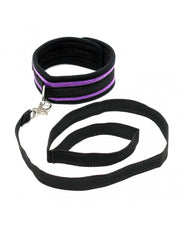 Rimba - Soft Bondage Halsband Met Leash - Zwart/Paars-Erotiekvoordeel.nl