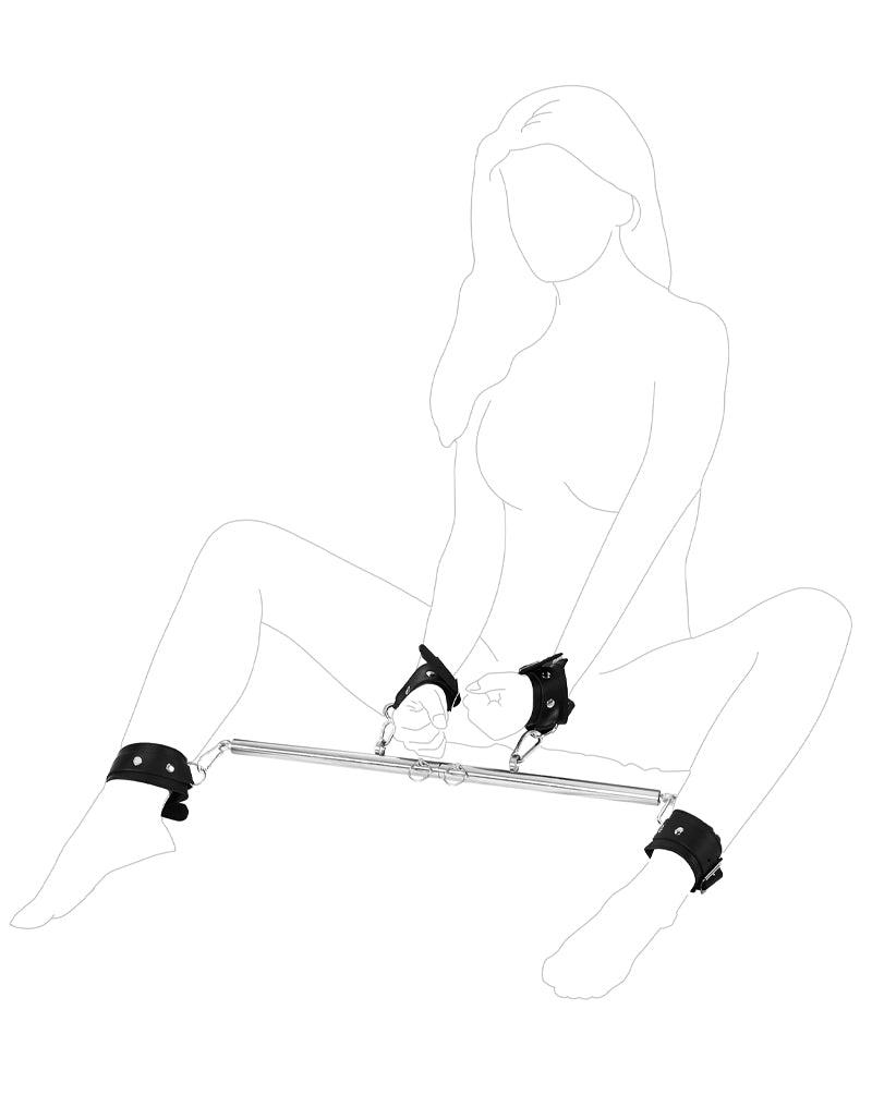 Rimba - Spreader Bar - Metalen Spreidstang - Inclusief Tuiglederen Pols Boeien En Voet Boeien - Verstelbaar-Erotiekvoordeel.nl