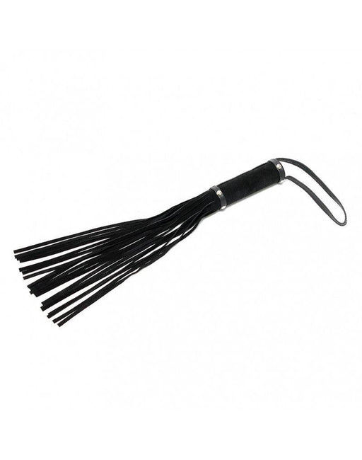 Rimba Bondage Play - Suede Caress Whip With Short Handle - Black-Erotiekvoordeel.nl