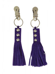 Rimba Bondage Play - Nippelklemmen mit Lederpeitsche/Quaste - Lila - Erotiekvoordeel.nl