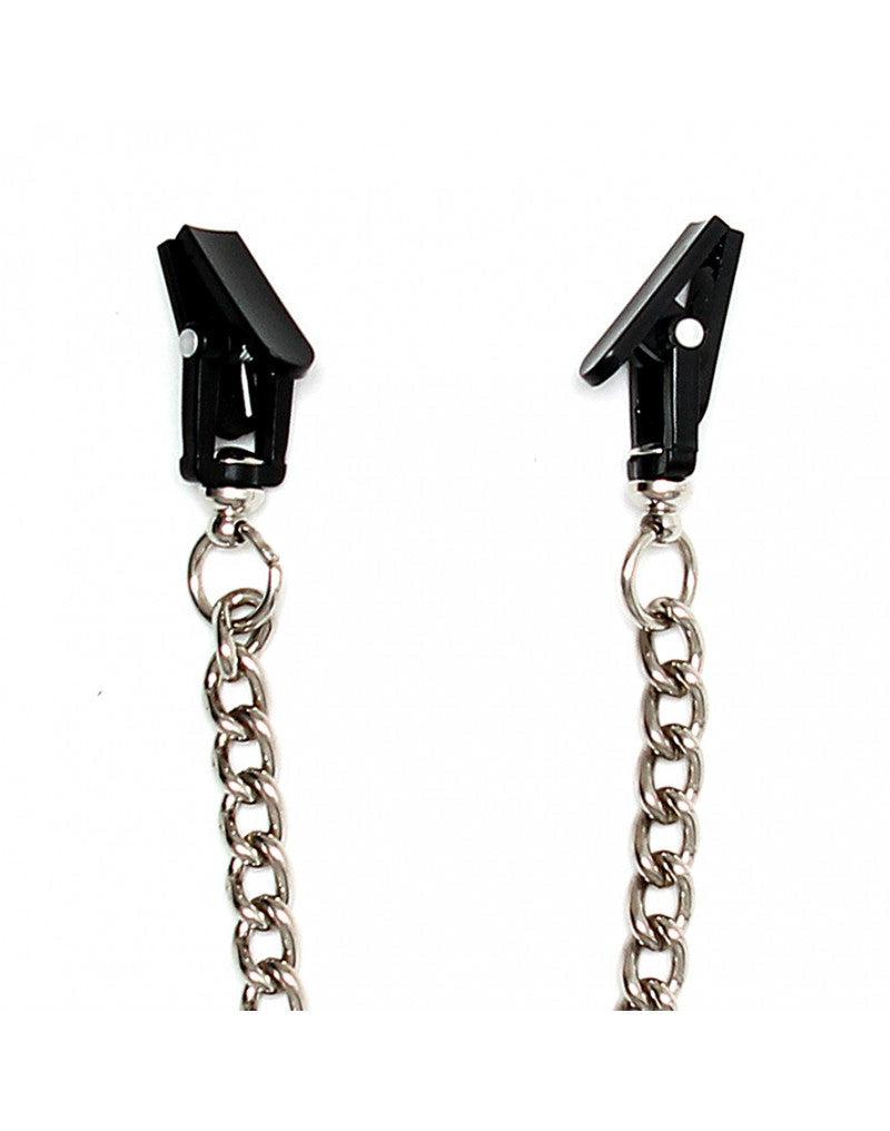 Rimba Bondage Play - Pinzas para pezones con dentitos y cadena - Plástico negro-Erotiekvoordeel.nl