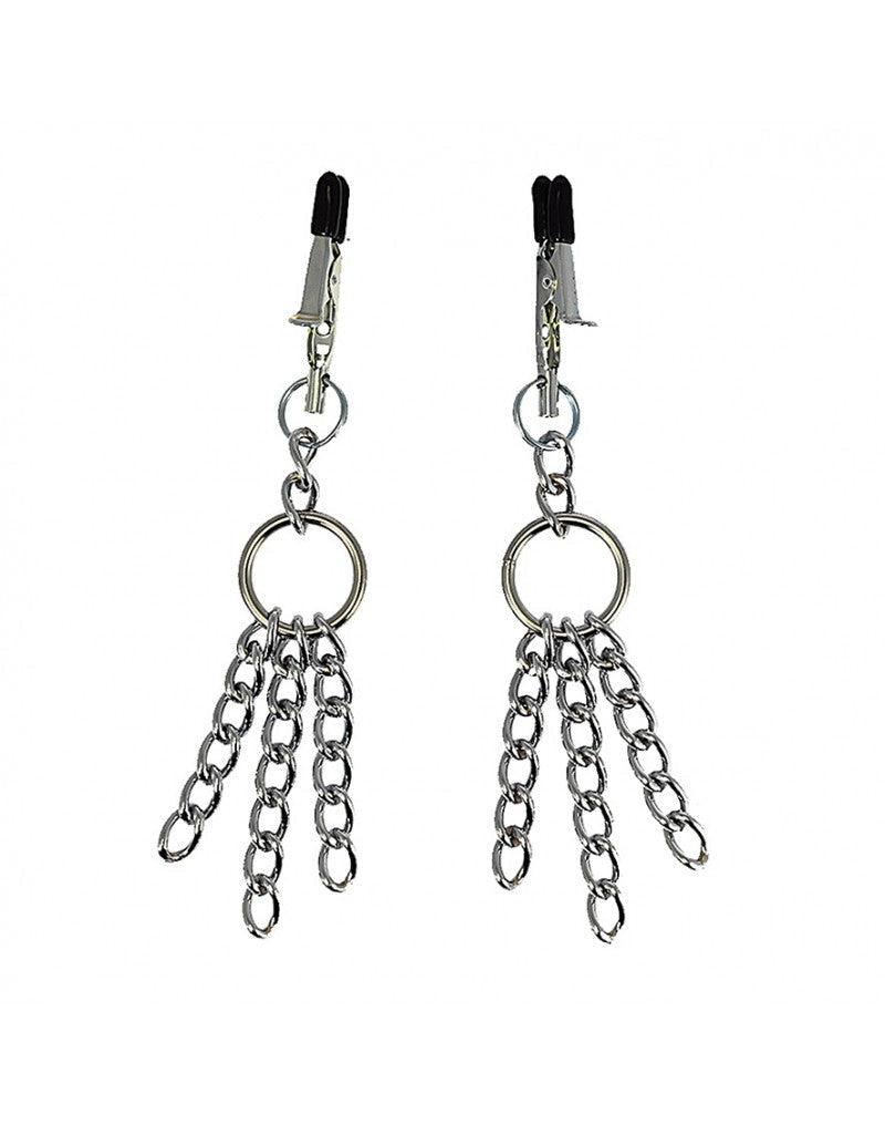 Rimba Bondage Play - Pinze per capezzoli con decorazione a catena e frange - Erotiekvoordeel.nl