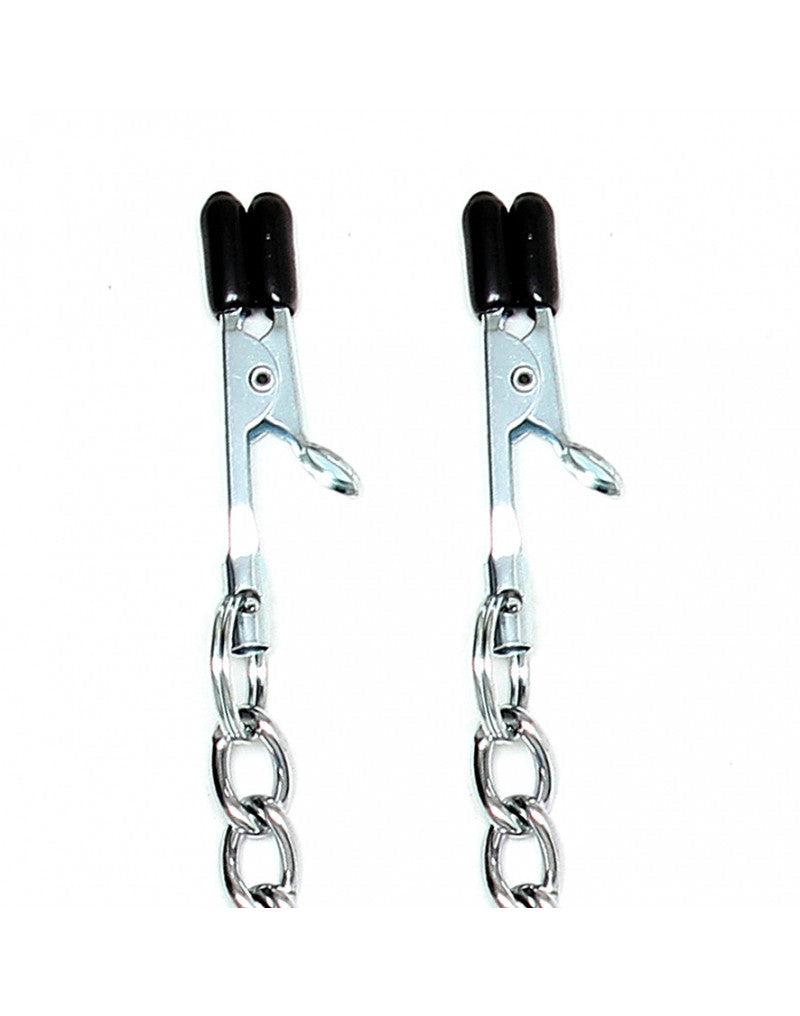 Rimba Bondage Play - Nippelklemmen mit schwarzen Silikonhüllen und Kette - Erotiekvoordeel.nl