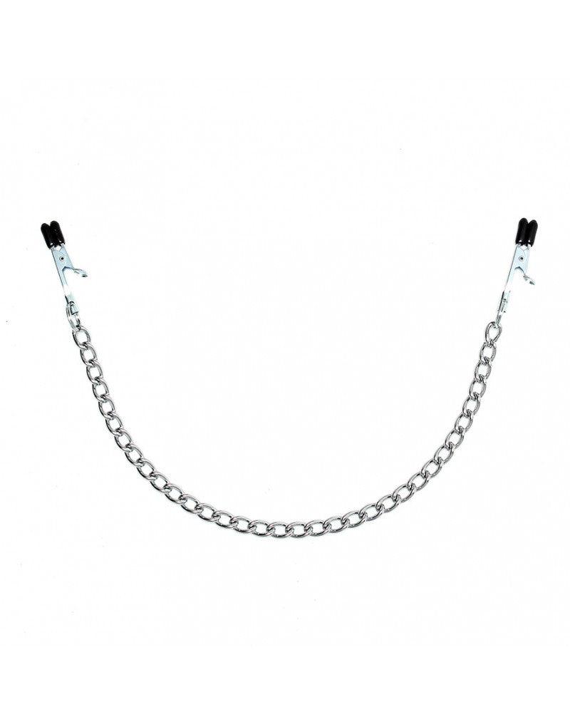 Rimba Bondage Play - Nippelklemmen mit schwarzen Silikonhüllen und Kette - Erotiekvoordeel.nl