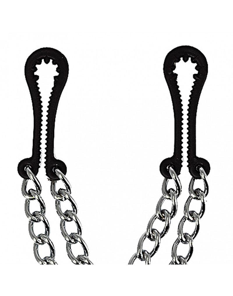 Rimba Bondage Play - Pinze per capezzoli - in plastica dentellata - con doppia catena - Erotiekvoordeel.nl
