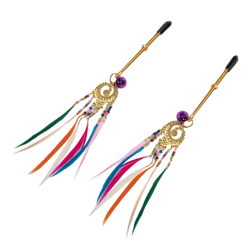 Rimba - Nippelklemmen mit Perlen und Federn - Multicolour-Erotiekvoordeel.nl