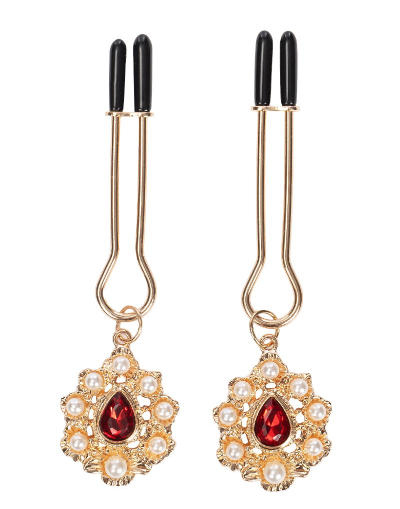 Rimba - Nippelklemmen mit Strass-Anhänger - Gold - Erotiekvoordeel.nl