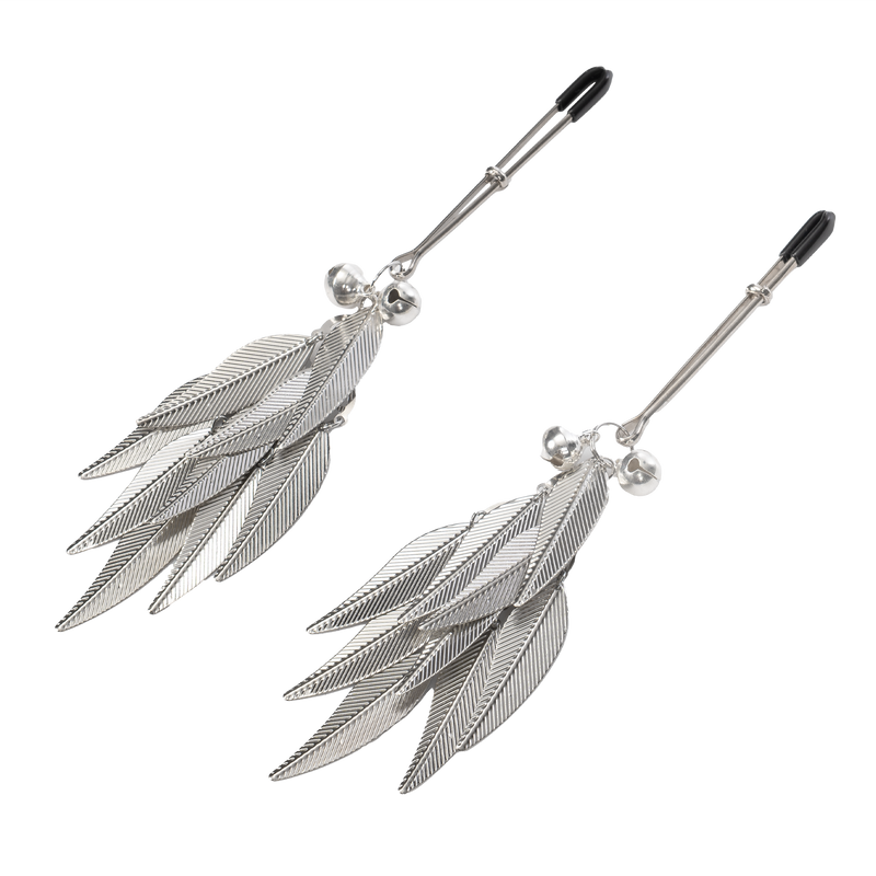 Rimba - Pinces à tétons avec plumes - Argent-Erotiekvoordeel.nl