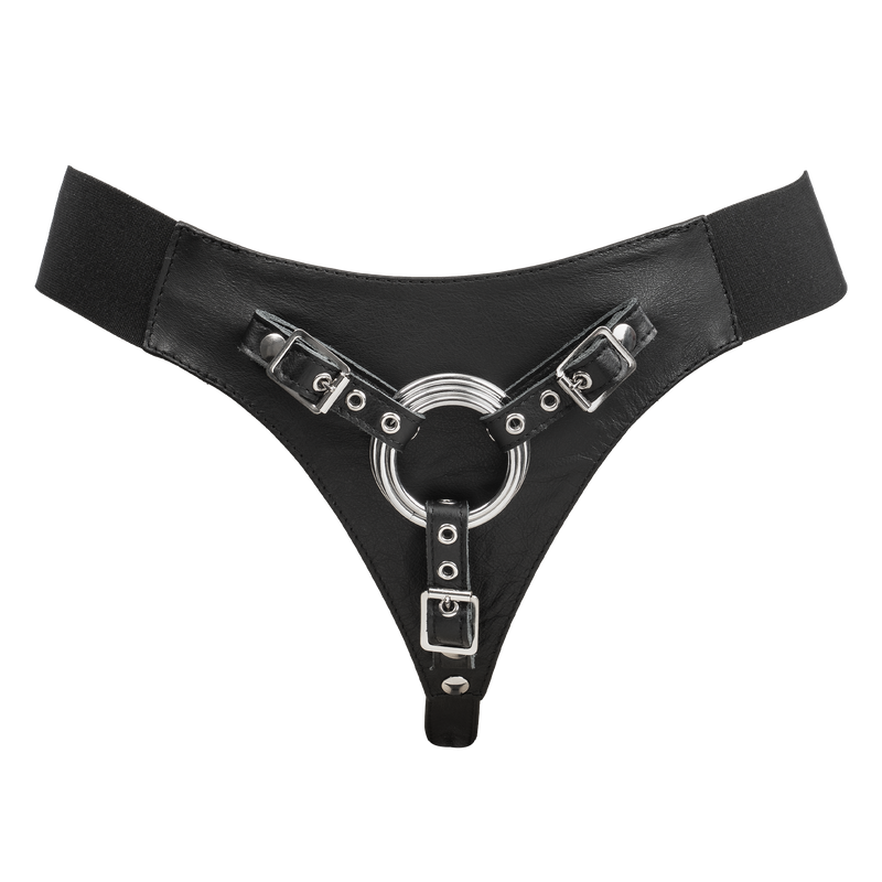 Rimba - Arnés ajustable de cuero con strap-on - Negro - Erotiekvoordeel.nl