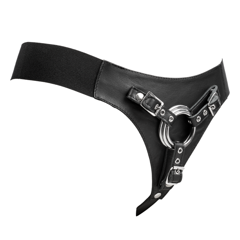 Rimba - Arnés ajustable de cuero con strap-on - Negro - Erotiekvoordeel.nl