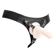 Rimba - Arnés ajustable de cuero con strap-on - Negro - Erotiekvoordeel.nl