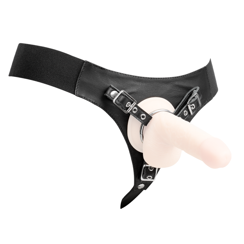 Rimba - Arnés ajustable de cuero con strap-on - Negro - Erotiekvoordeel.nl