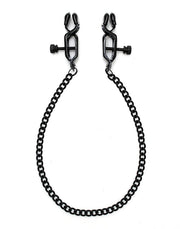 Rimba Bondage Play - Pinze per capezzoli regolabili con vite di serraggio e catena - Nero - Erotiekvoordeel.nl