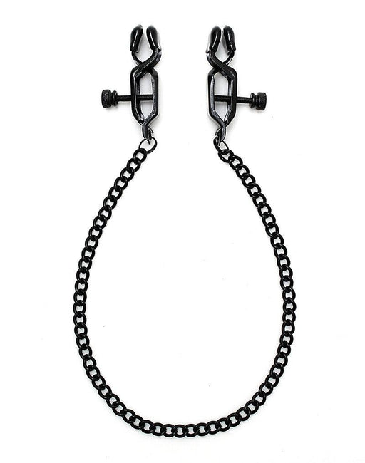 Rimba Bondage Play - Adjustable Nipple Clamps With Screw and Chain - Black-Erotiekvoordeel.nl