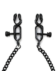 Rimba Bondage Play - Pinze per capezzoli regolabili con vite di serraggio e catena - Nero - Erotiekvoordeel.nl