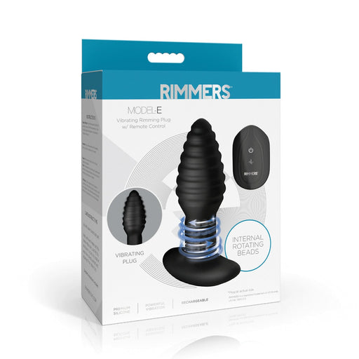 Rimmers - Modell E - Vibrierender und rotierender gerippter Buttplug mit Fernbedienung - Schwarz - Erotiekvoordeel.nl