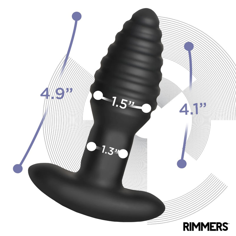 Rimmers - Modell E - Vibrierender und rotierender gerippter Buttplug mit Fernbedienung - Schwarz - Erotiekvoordeel.nl