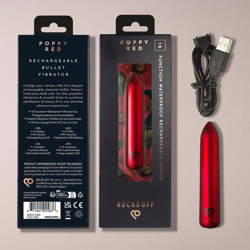Rocks-off - Wiederaufladbarer Bullet-Vibrator - Poppy Red - Erotiekvoordeel.nl