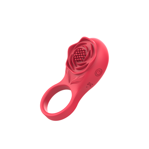 Rogue - Vibrating Cock Ring with Rose-Shaped Clitoral Stimulator - Red-Erotiekvoordeel.nl