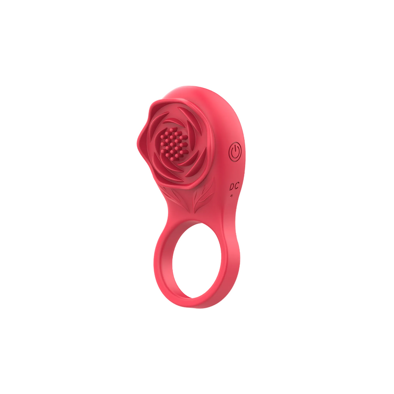 Rogue - Anillo vibrador para el pene con estimulador de clítoris en forma de rosa - Rojo - Erotiekvoordeel.nl