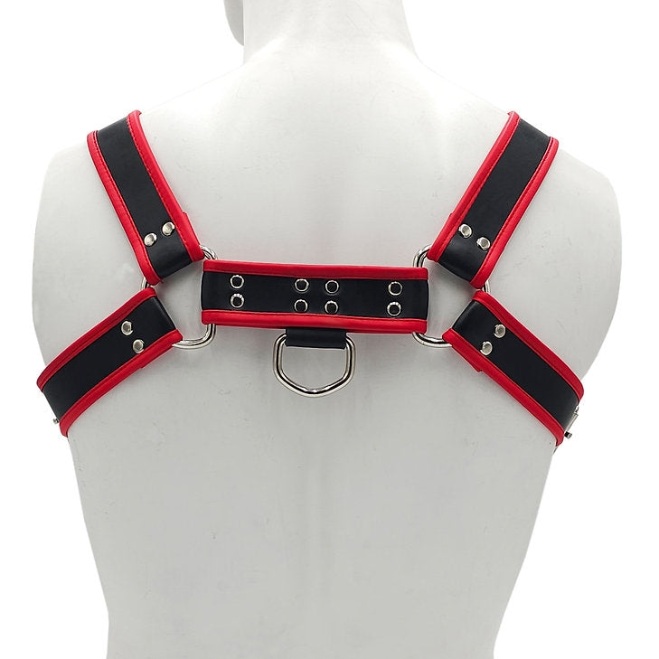 Rouge - Leather Chest Harness for Men - Size L/XL - Black/Red-Erotiekvoordeel.nl