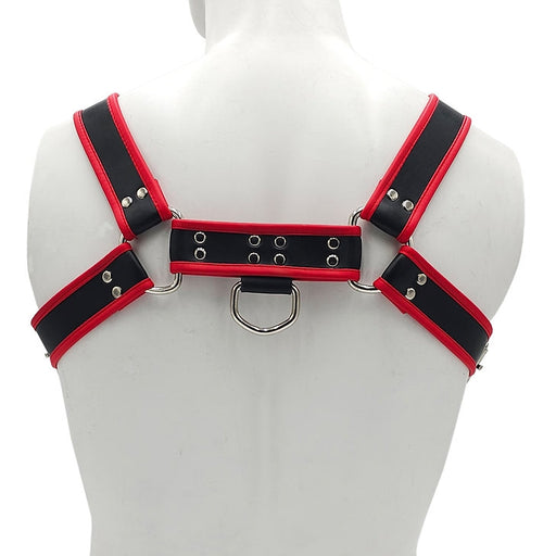 Rouge - Leather Chest Harness for Men - Size L/XL - Black/Red-Erotiekvoordeel.nl